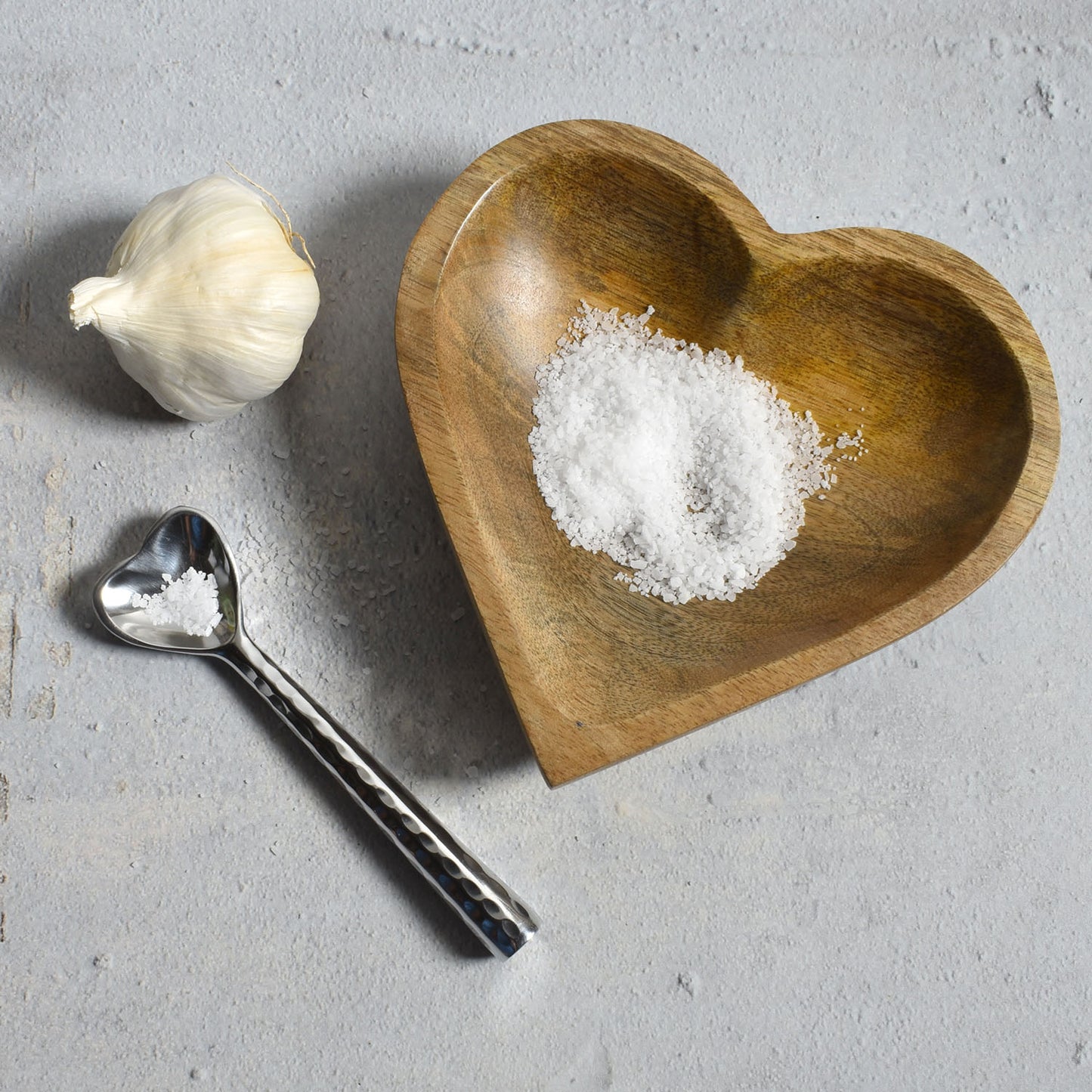 Heart-Shaped 6" Wooden Bowl with Matching Hammered Metal Spoon