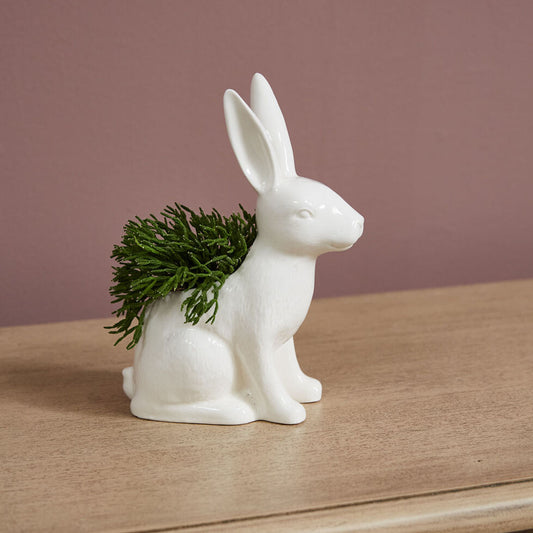 Garden Bunny Rabbit 7.75" Tall Ceramic Planter, White