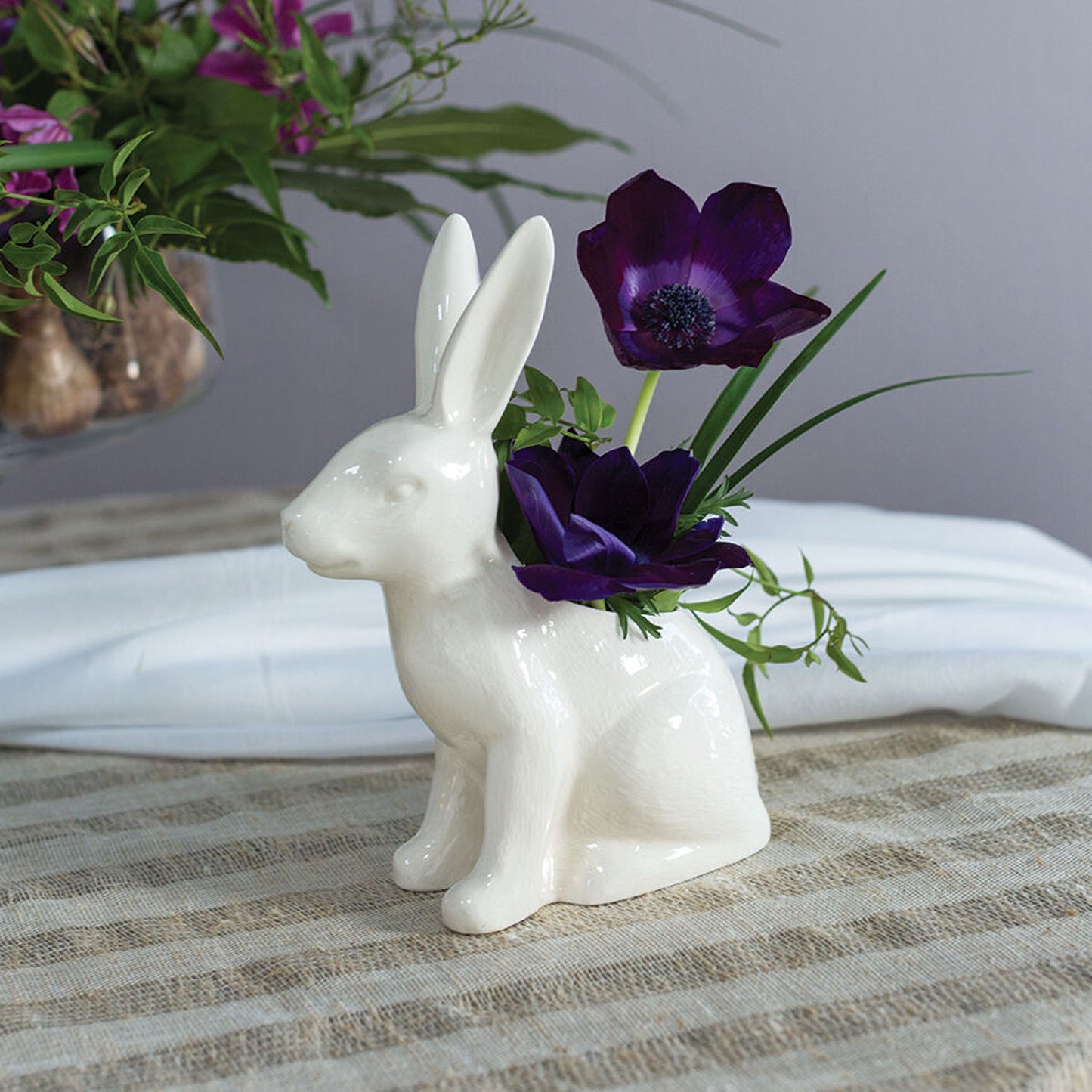 Garden Bunny Rabbit 7-3/4" Tall Ceramic Planter, White