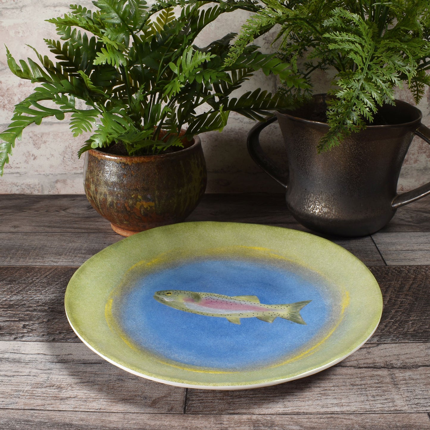 Merritt Lakeside Trout by Carole Shiber 8-1/2" Melamine Salad Plate, Set of 6