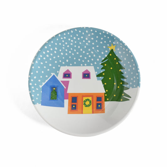 Holiday Village by Kate Nelligan 6" Melamine Appetizer, Dessert, Snack Plate, Blue/Multi, Set of 6