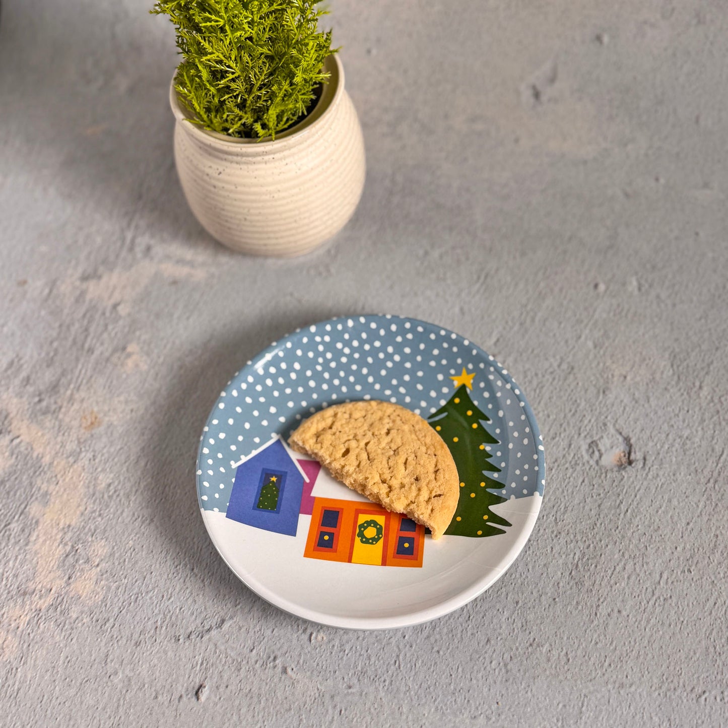 Holiday Village by Kate Nelligan 6" Melamine Appetizer, Dessert, Snack Plate, Blue/Multi, Set of 6