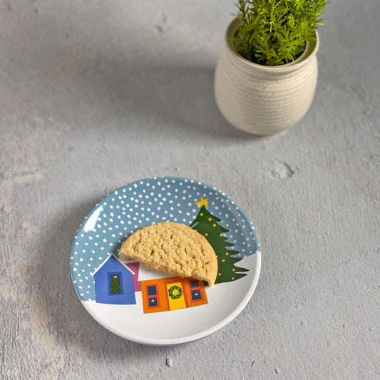 Holiday Village by Kate Nelligan 6" Melamine Appetizer, Dessert, Snack Plate, Blue/Multi, Set of 6
