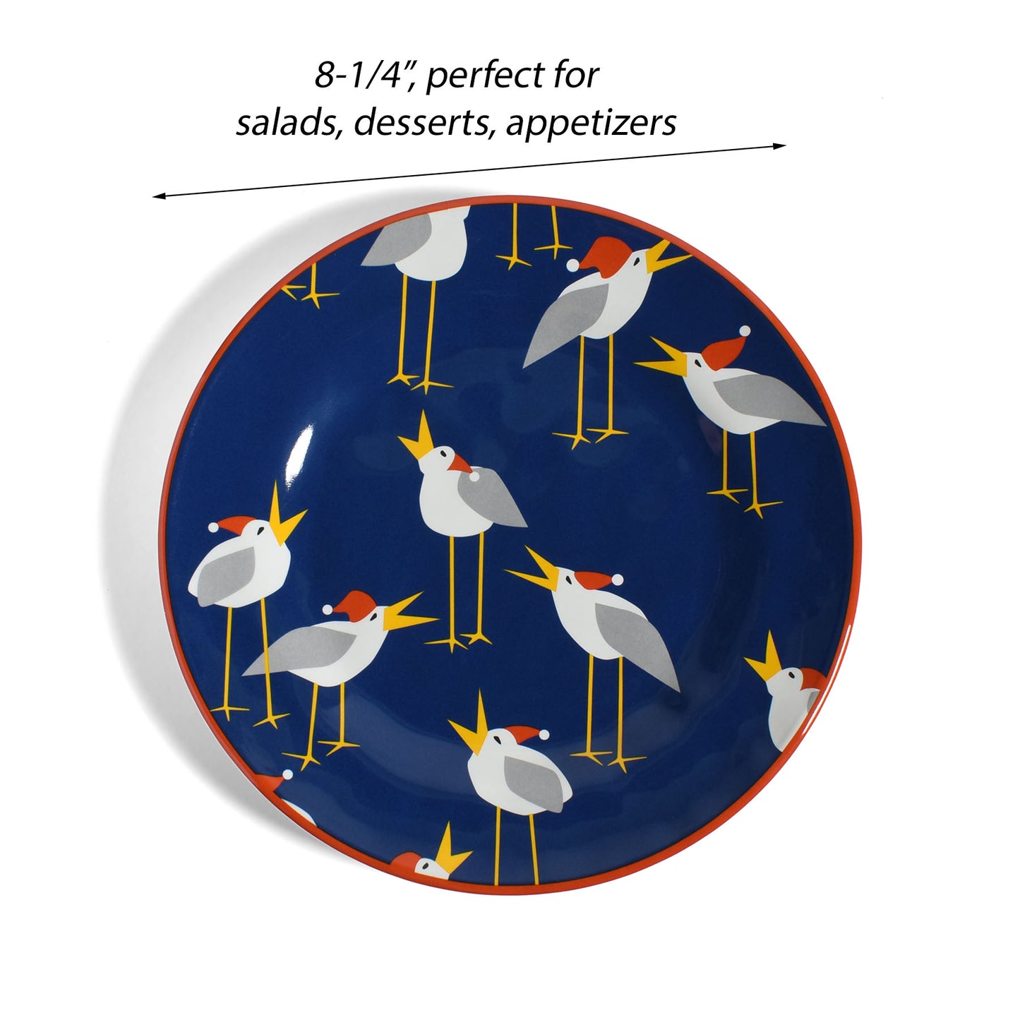 Caroling Seagulls by Kate Nelligan 8-1/4" Melamine Salad Plate, Blue/Multi, Set of 6