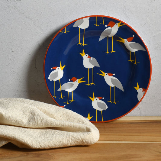 Caroling Seagulls by Kate Nelligan 8-1/4" Melamine Salad Plate, Blue/Multi, Set of 6