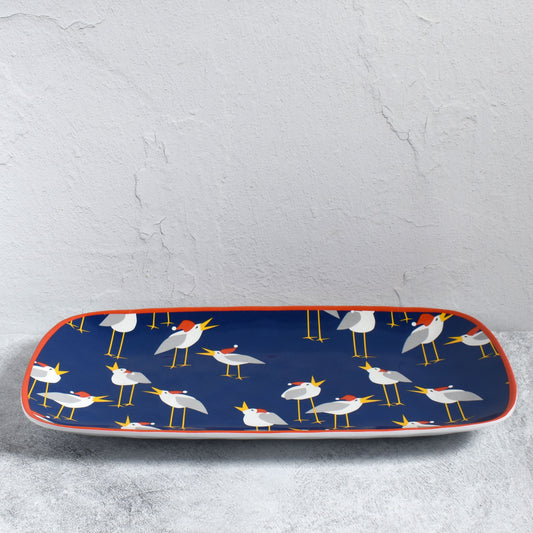 Caroling Seagulls by Kate Nelligan 13-1/2" x 7-1/2" Melamine Appetizer Tray, Blue/Multi