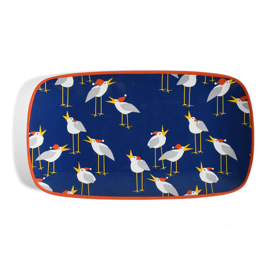 Caroling Seagulls by Kate Nelligan 13-1/2" x 7-1/2" Melamine Appetizer Tray, Blue/Multi