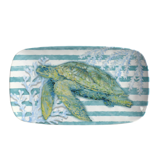 Merritt Designs Sea Turtle 13-3/4" x 7-3/4" Melamine Appetizer Tray, Multi