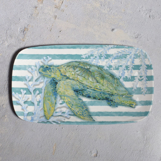 Merritt Designs Sea Turtle 13-3/4" x 7-3/4" Melamine Appetizer Tray, Multi