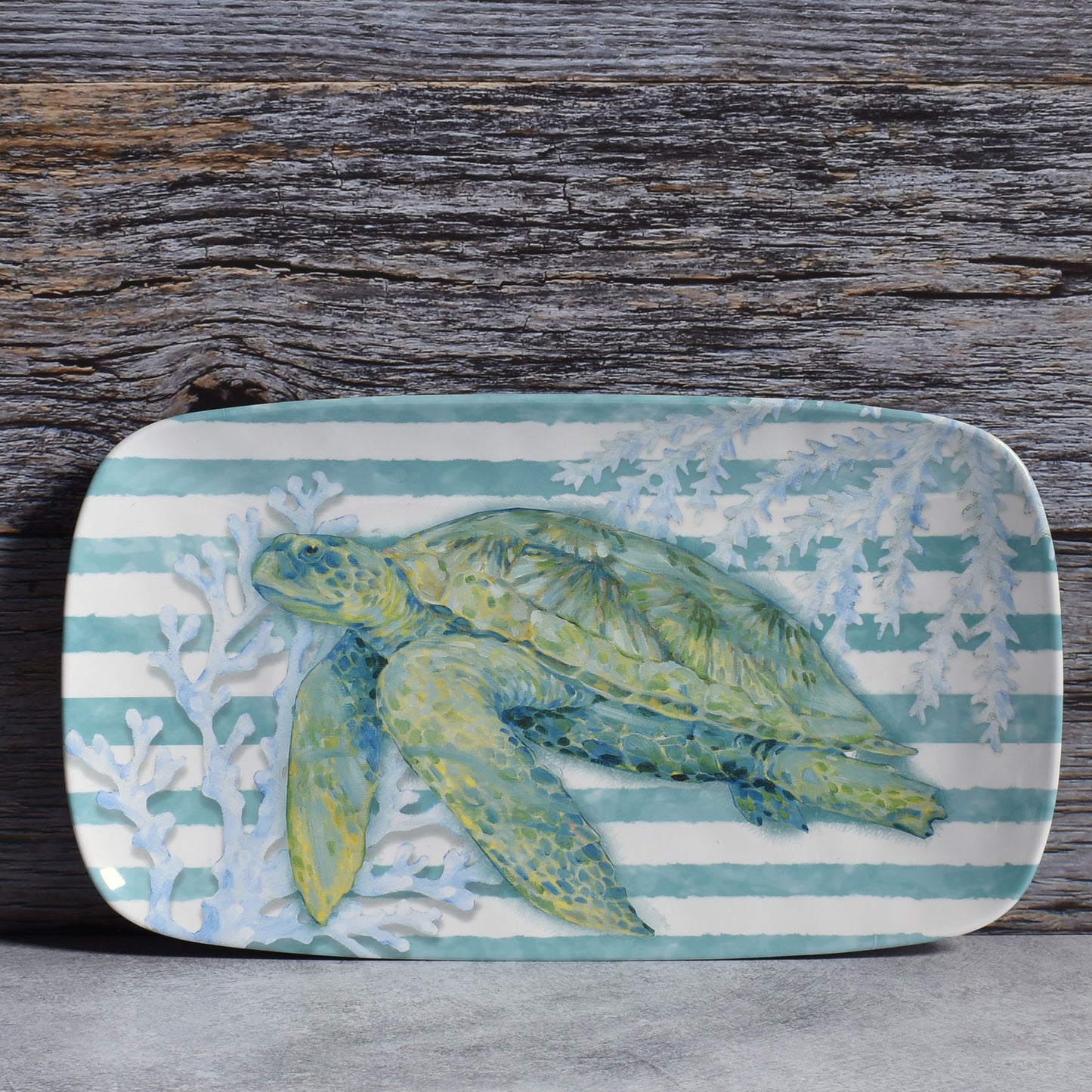 Merritt Designs Sea Turtle 13-3/4" x 7-3/4" Melamine Appetizer Tray, Multi
