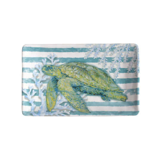 Merritt Designs Sea Turtle 8-1/2" x 5-1/4" Small Melamine Snack Tray, Multicolor