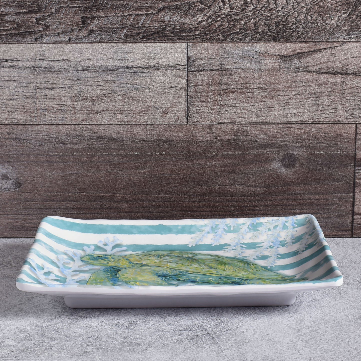 Merritt Designs Sea Turtle 8-1/2" x 5-1/4" Small Melamine Snack Tray, Multicolor