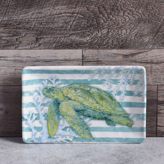 Merritt Designs Sea Turtle 8-1/2" x 5-1/4" Small Melamine Snack Tray, Multicolor
