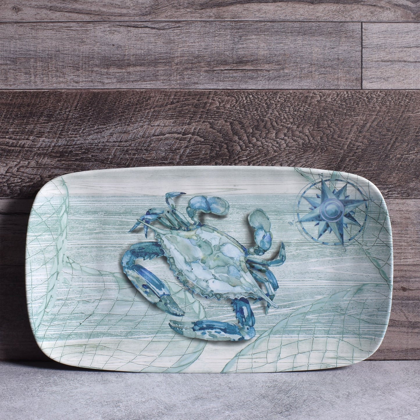 Merritt Designs Northpoint Crab 13-3/4" x 7-3/4" Melamine Appetizer Tray, Blue/Multi