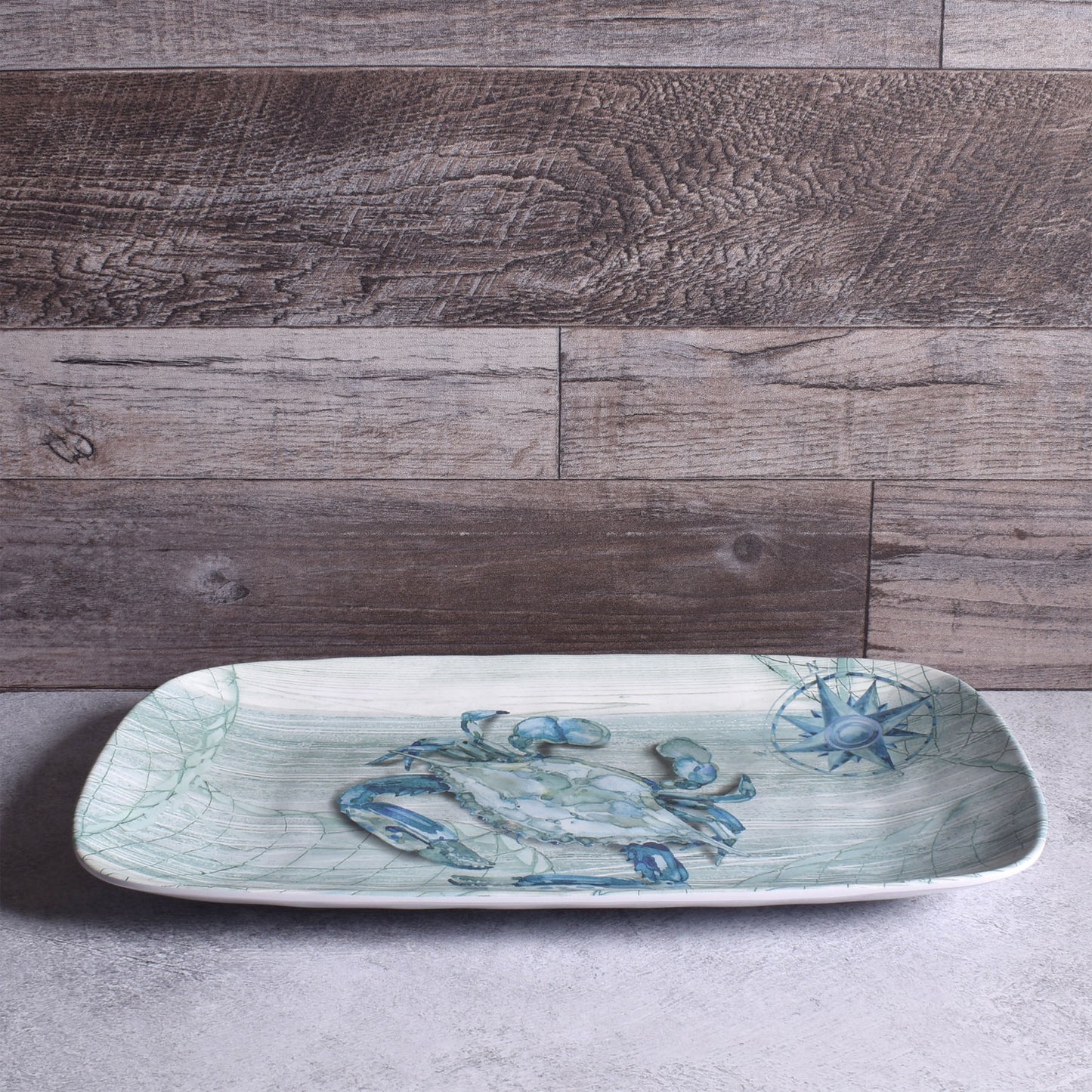 Merritt Designs Northpoint Crab 13-3/4" x 7-3/4" Melamine Appetizer Tray, Blue/Multi
