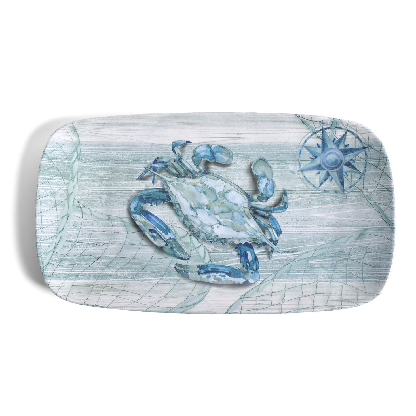 Merritt Designs Northpoint Crab 13-3/4" x 7-3/4" Melamine Appetizer Tray, Blue/Multi
