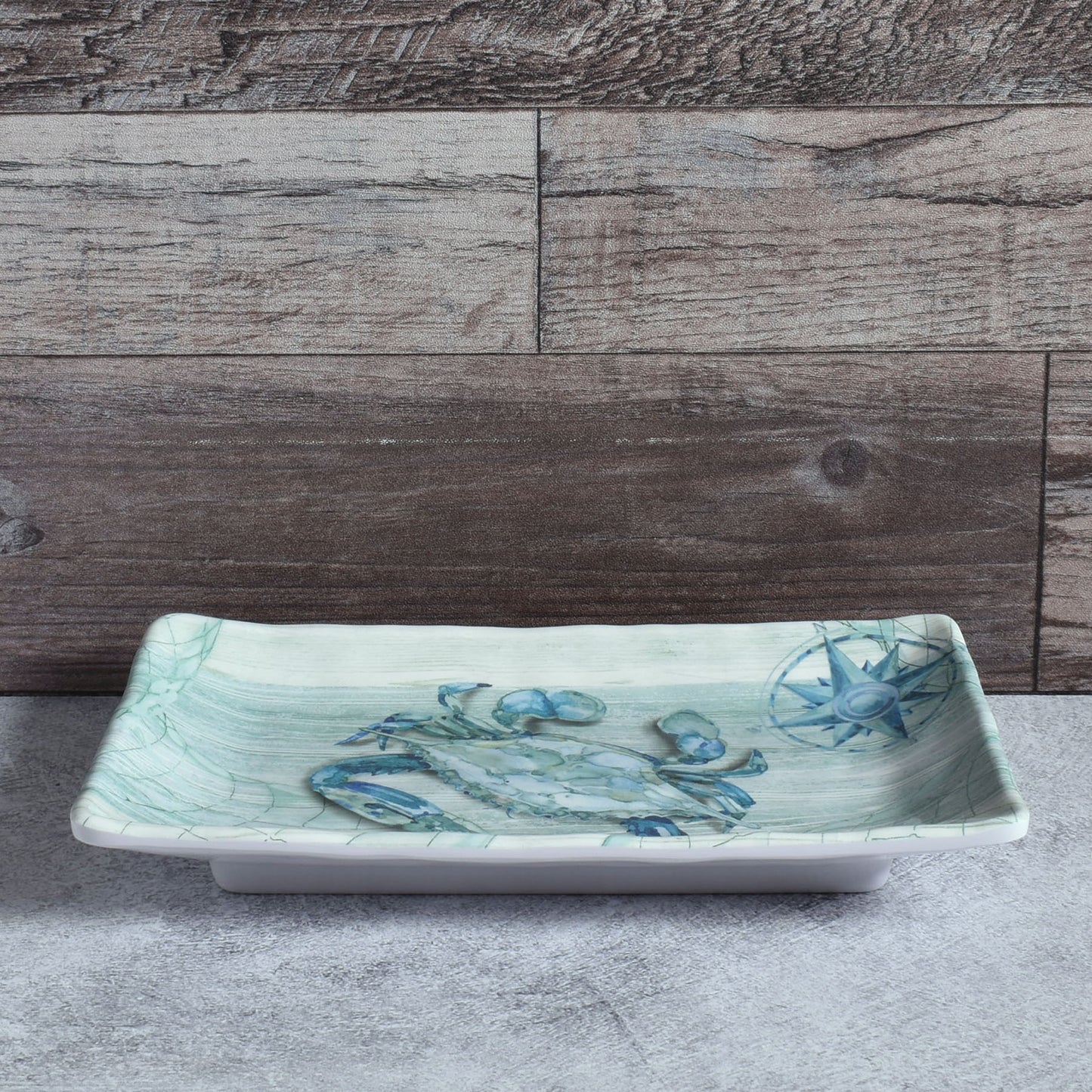 Merritt Designs Northpoint Crab 8-1/2" x 5-1/4" Small Melamine Snack Tray, Blue/Multi