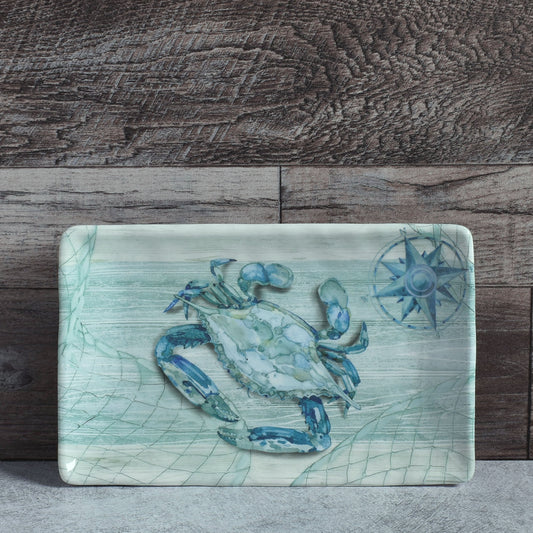 Merritt Designs Northpoint Crab 8-1/2" x 5-1/4" Small Melamine Snack Tray, Blue/Multi