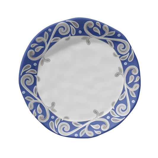 Merritt Designs Portofino 8-1/2" Melamine Salad Plate, White with Blue Border