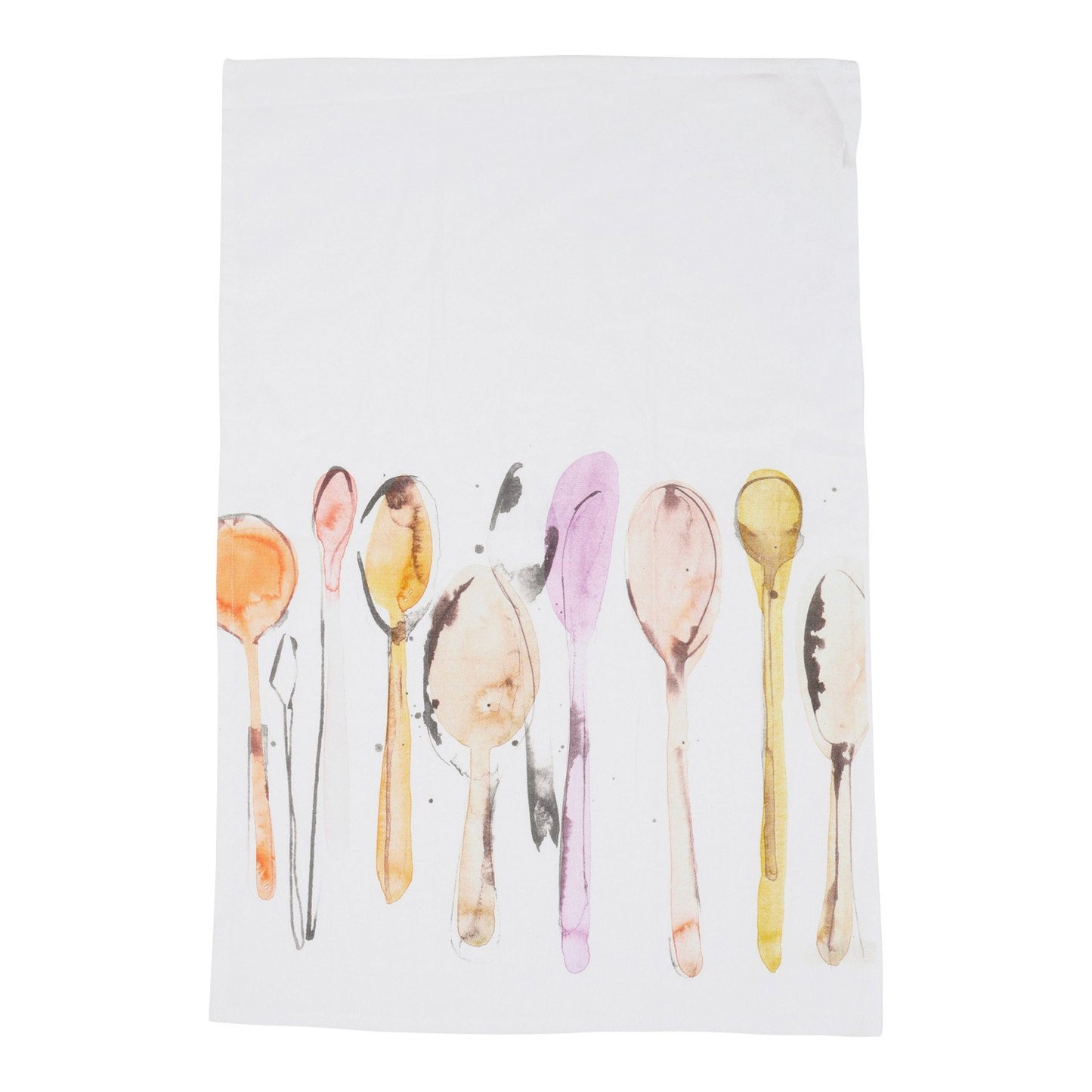 Watercolor Spoons Kitchen Tea Towel, 100% Cotton