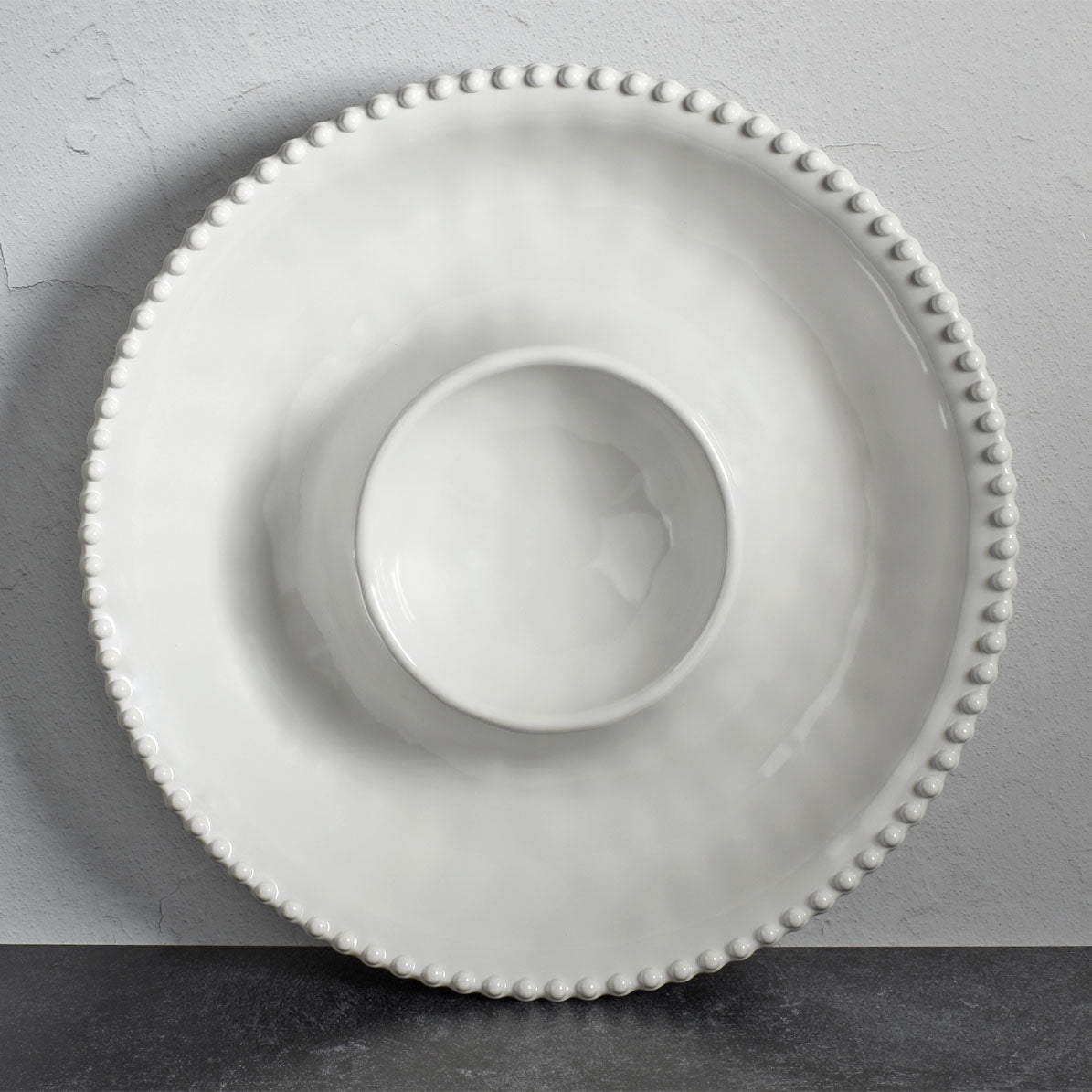 Merritt Beaded Pearl Melamine Chip & Dip Plate, Cream