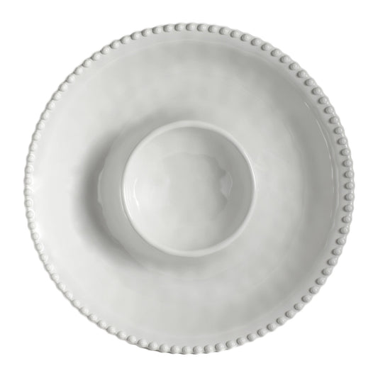 Beaded Pearl Melamine 13-1/2" Chip & Dip Plate, Cream