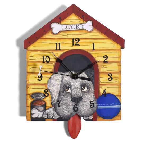 Handmade Lucky Dog Pendulum Wall Clock
