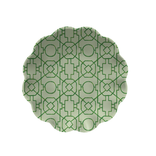 Merritt French Lemons 7-1/2" Melamine Salad Plates, Geometric Trellis Pattern with Scalloped Rim, Set of 6