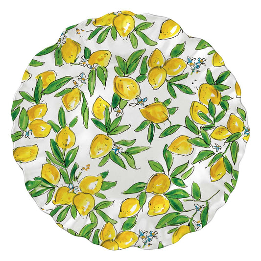 Merritt French Lemons 11-1/2" Melamine Dinner Plates with Scalloped Rim, Set of 6