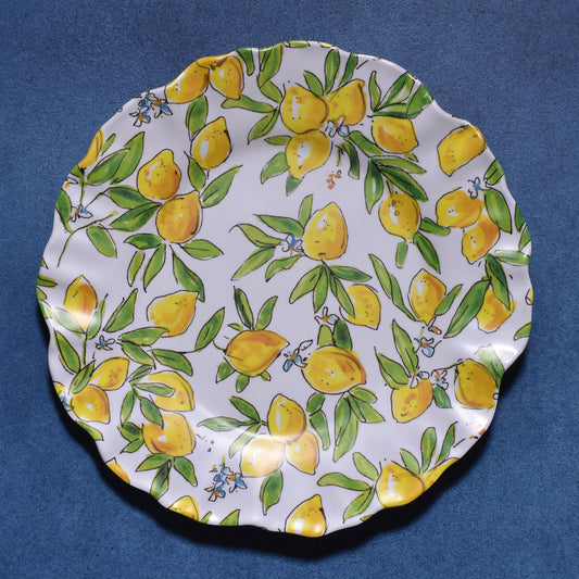 Merritt French Lemons 11-1/2" Melamine Dinner Plates with Scalloped Rim, Set of 6