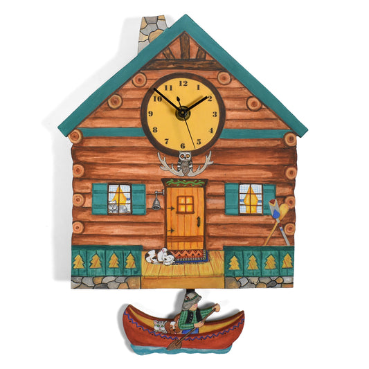Lake Cabin American Handmade Pendulum Wall Clock by Laughing Moon, LLC
