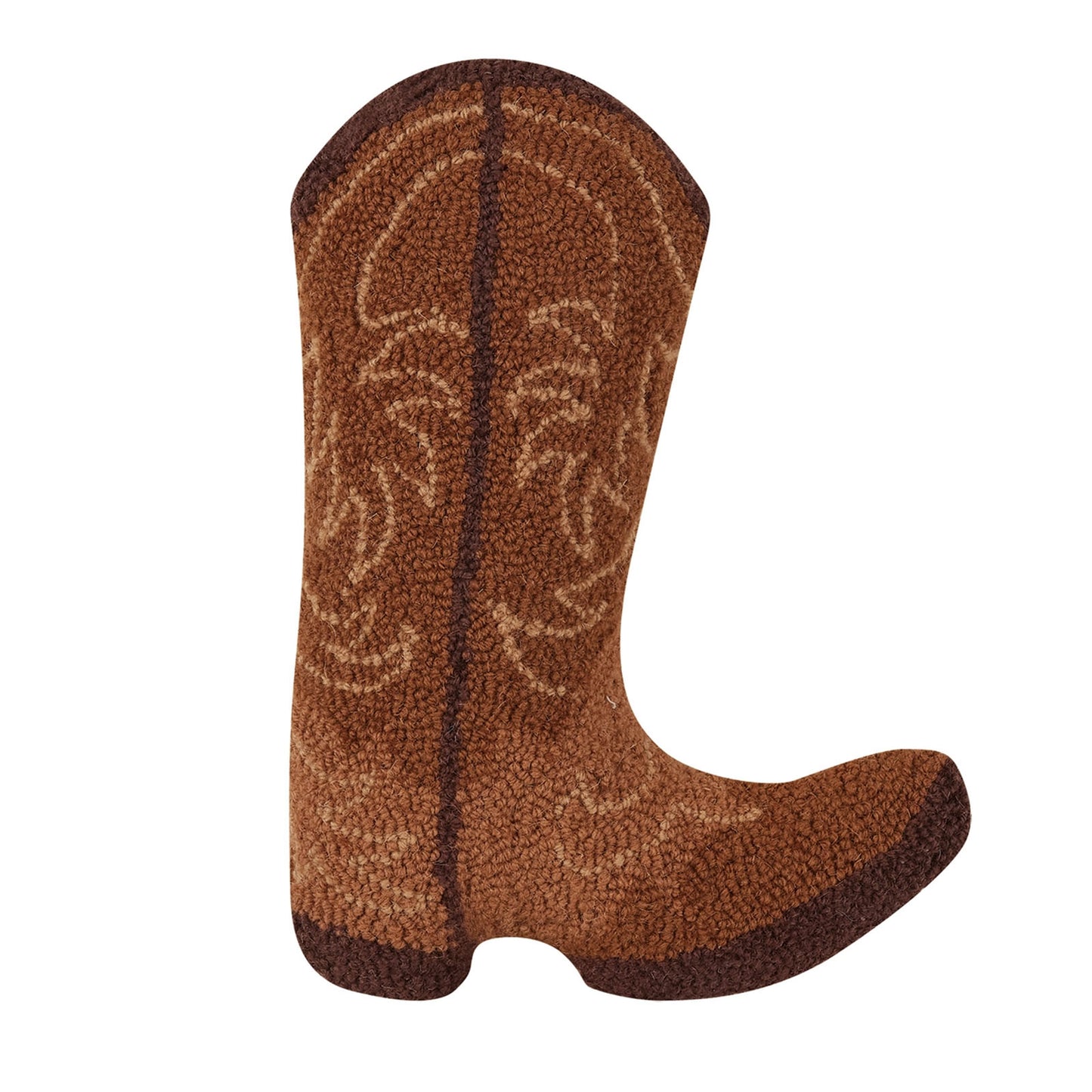 Peking Handicraft Brown Cowboy Boot 16" x 12" Hooked Wool Throw Pillow with Polyfill