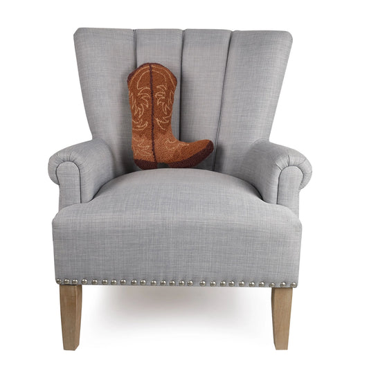 Peking Handicraft Brown Cowboy Boot 16" x 12" Hooked Wool Throw Pillow with Polyfill