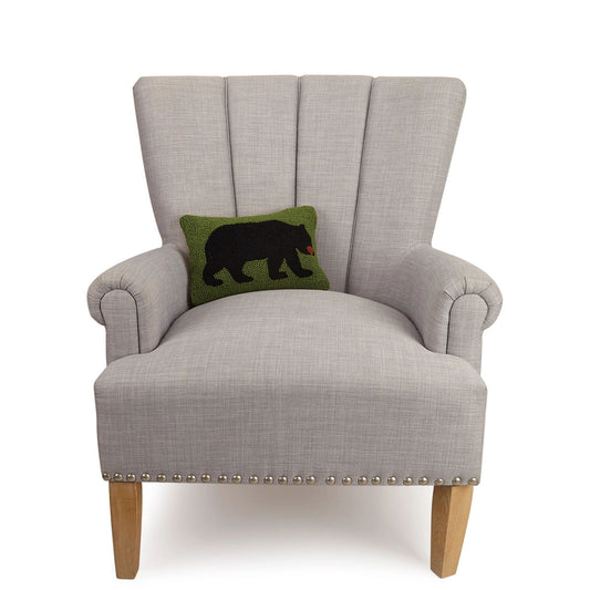 Bear 12" x 8" Small Hooked Wool Throw Pillow