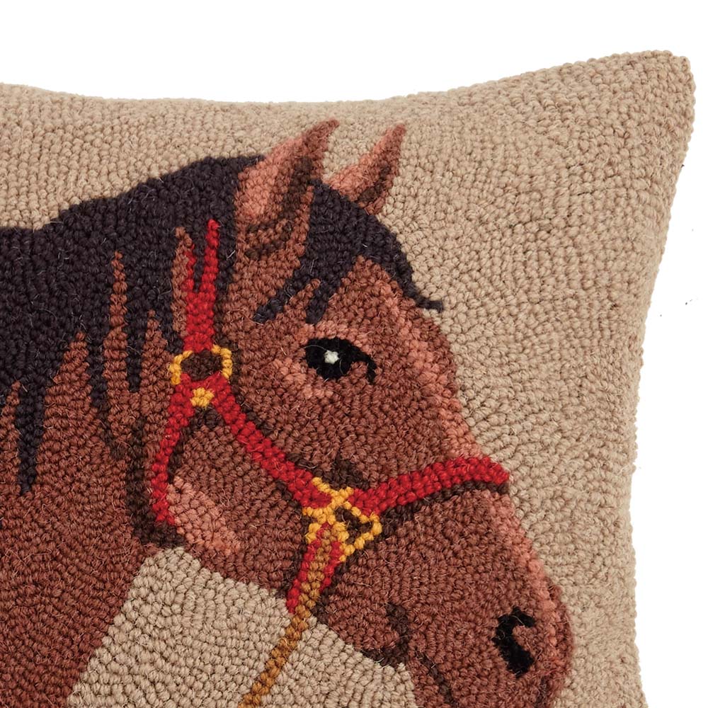 Horse 16" Square Hooked Wool Throw Pillow