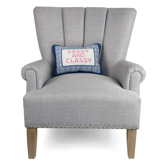 Sassy and Classy 14" x 10" Embroidered Needlepoint Throw Pillow, Blue/White/Pink