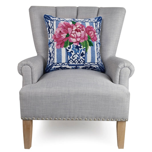 Pretty Petals 18" Square Hooked Wool Throw Pillow by Sally Eckman Roberts