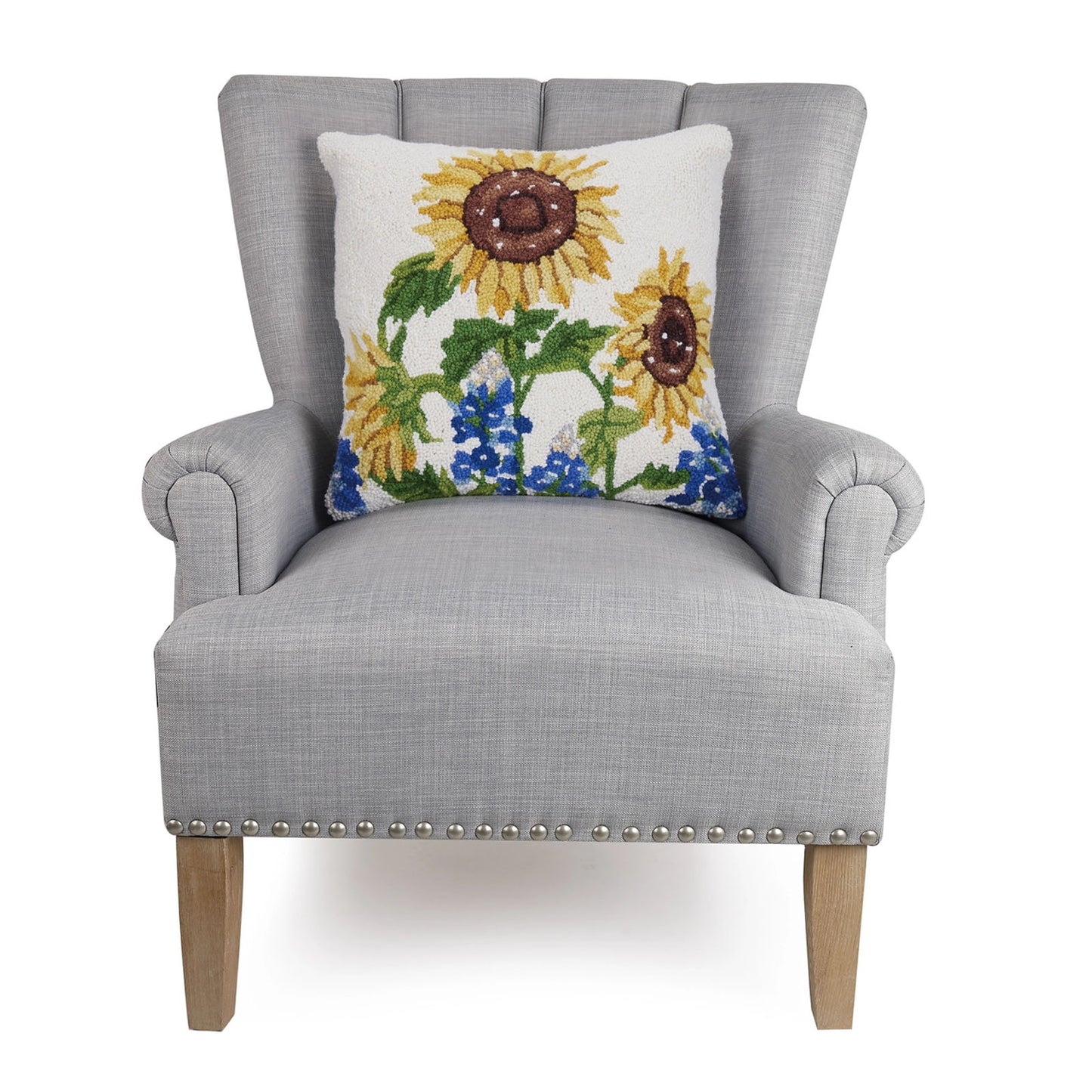 Peking Handicraft Sunflowers 18" Square Hooked Wool Throw Pillow with Polyfill Insert