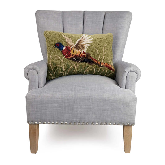 Pheasant 22" x 14" Oblong Hooked Wool Throw Pillow