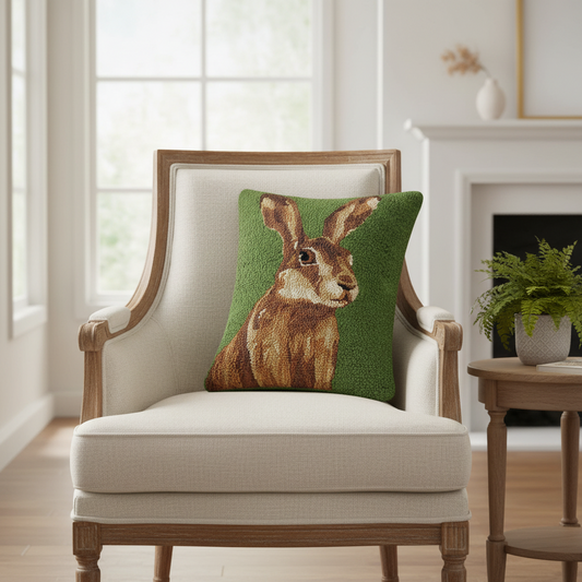 Jackrabbit 20" x 14" Hooked Wool Throw Pillow with Polyfill Insert