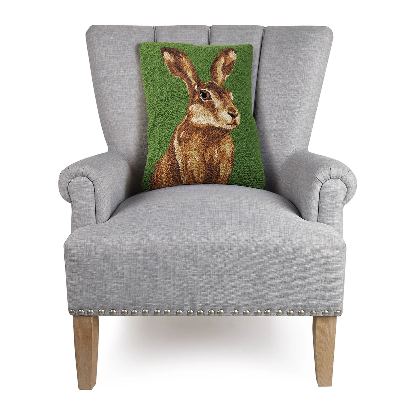 Jackrabbit 20" x 14" Hooked Wool Throw Pillow with Polyfill Insert