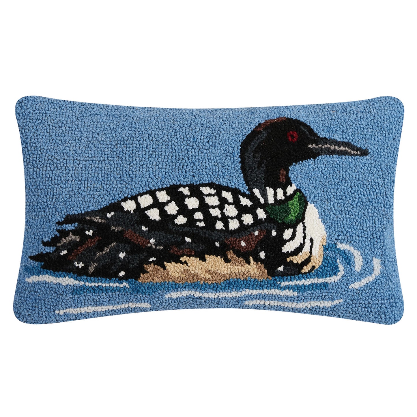Peking Handicraft Loon 20" x 12" Hooked Wool Throw Pillow with Polyfill Insert