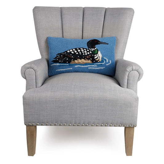 Peking Handicraft Loon 20" x 12" Hooked Wool Throw Pillow with Polyfill Insert