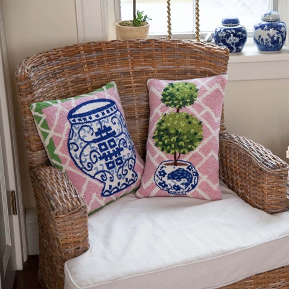 Peking Handicraft 30TG404C18OB Ball Topiary Hook Wool 18" x 12" Throw Pillow