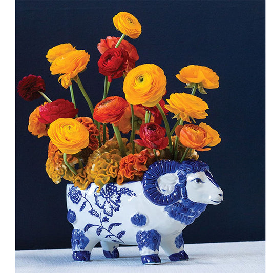 Accent Decor Betty Blue Hand Painted Ceramic Planter, Blue and White