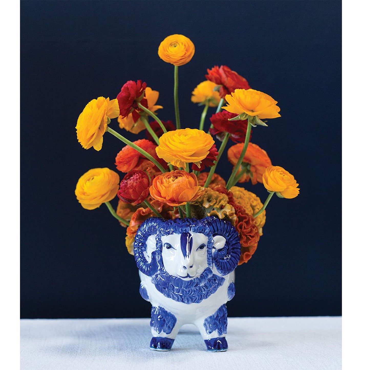 Accent Decor Betty Blue Hand Painted Ceramic Planter, Blue and White