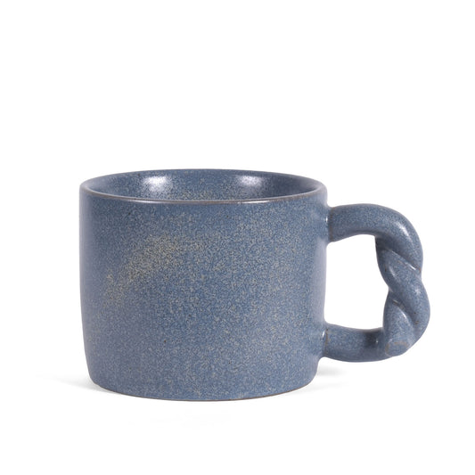 Accent Decor Early Morning Stoneware Mug with Twisted Rope Handle and Blue Speckled Glaze …