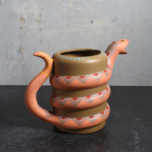 Fanciful Snake Hand-Painted Ceramic Watering Can