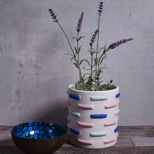 Hand-Painted Modern Coastal 5" x 5-1/2" Ceramic Pot