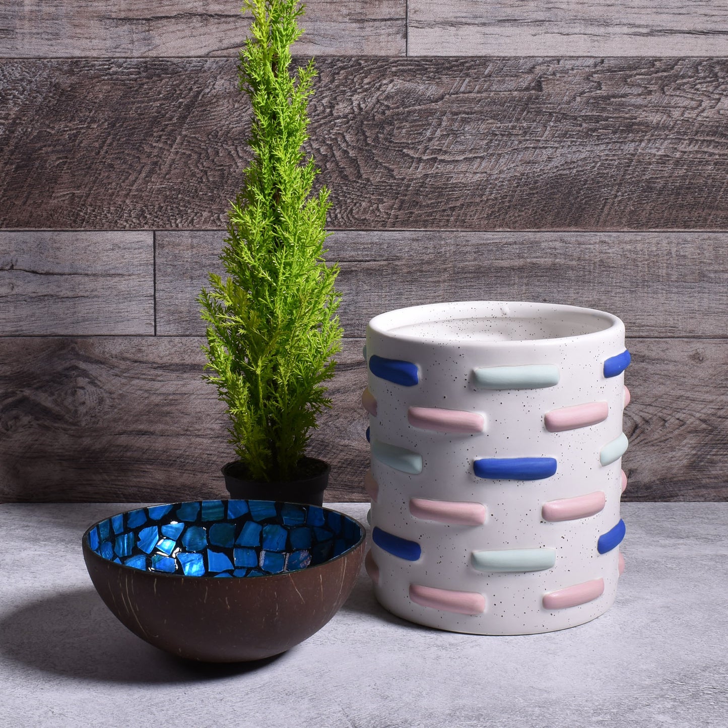 Hand-Painted Modern Coastal 5" x 5-1/2" Ceramic Pot